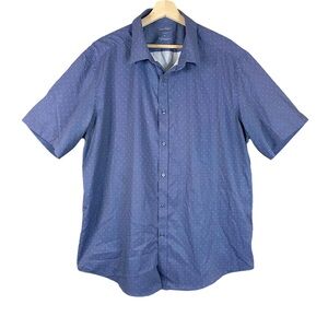 Men’s Shirtcraft Performance Blue Polka Dot Short Sleeve Button Down Size XL